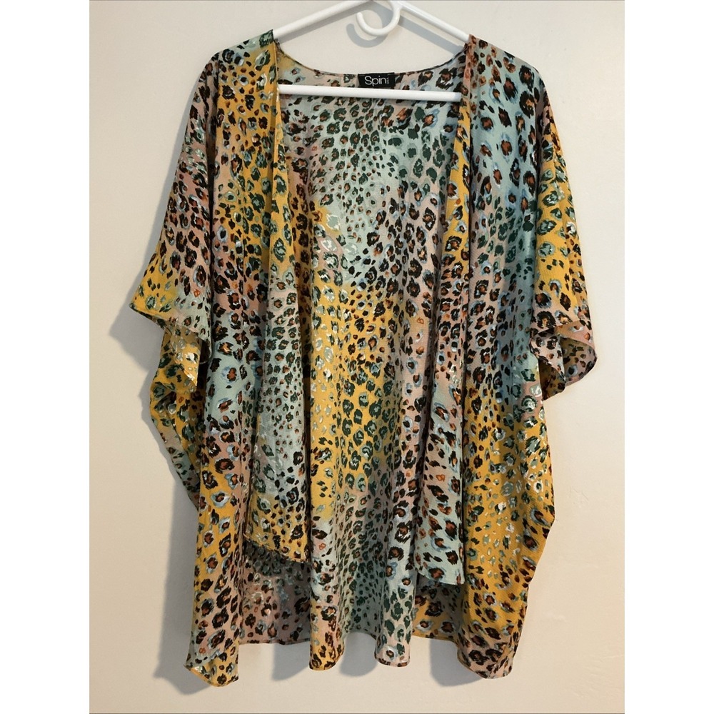 Spin USA Kimono Womens Multicolored Animal Print Short Sleeve One Size